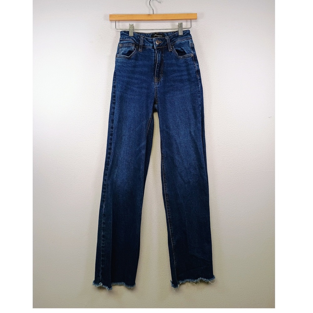 Boho Indie BCBGeneration Womens 0/24 Blue High Rise Raw Hem Straight Leg Jeans